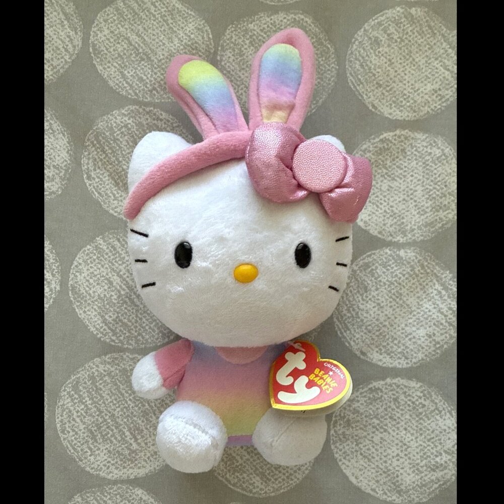 Ty Beanie Babies Hello Kitty Easter Bunny Pastel Ears 6" Plush Doll 2013